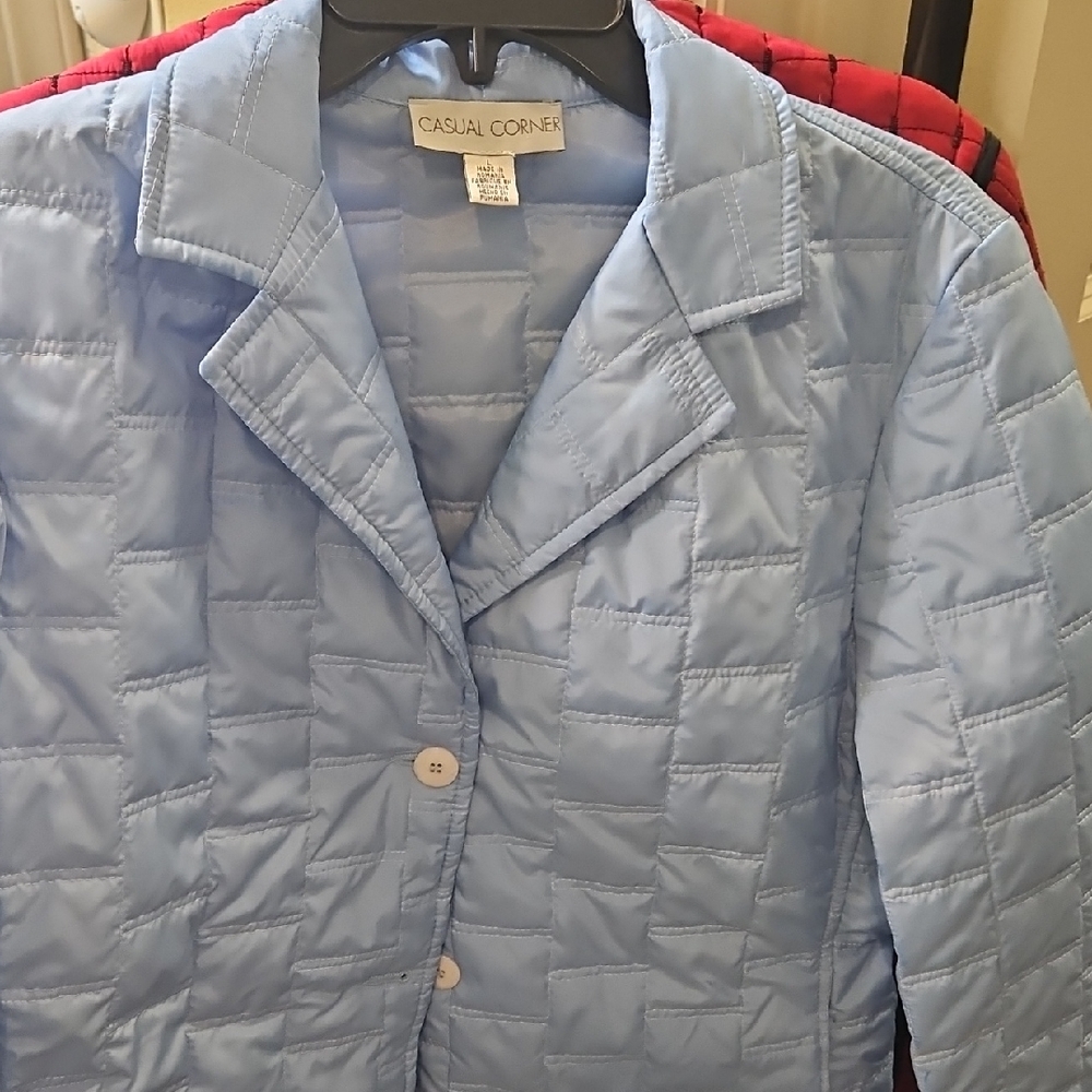 Casual Corner Light Blue Quilted Puffer Jacket